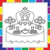 A coloring page with a princess sitting at the table vector