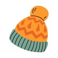 Cozy knitted beanie with a colorful zigzag pattern, perfect for autumn and winter. Warm and stylish, this hat is ideal for cold weather, outdoor activities, and casual fashion. Soft woolen texture. vector