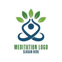 meditation logo design concept with person and leaves vector