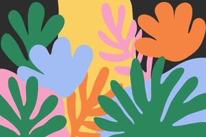 Abstract naive design with hand drawn tropical palm leaf and doodle shapes. Minimal colorful background, bright trendy colors vector