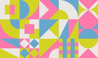 Colorful mosaic background with abstract geometric shapes and figures. Fun minimal design vector