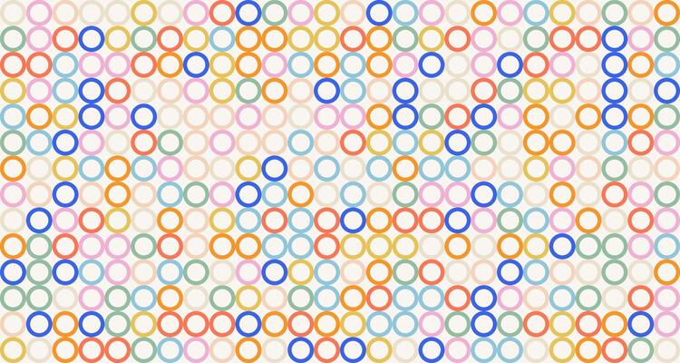 Fun abstract background with colorful geometric shapes, circles. Playful simple design in trendy bright colors