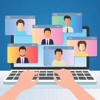 online meeting people connecting together conference remote working on laptop work from home and work from anywhere vector