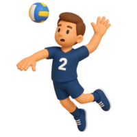 3D Cartoon Volleyball Player Spiking Ball - Mid-Air Action in Game png