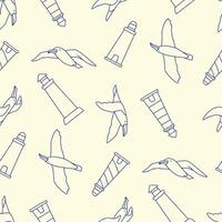 Outline Seamless Pattern of Albatross Animal Lighthouse Background for Fashion Wrapping Print Fabric vector