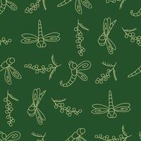 Outline Seamless Pattern of Dragonfly Animal Mimosa Background for Fashion Wrapping Print Fabric vector