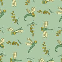 Seamless Pattern of Dragonfly Animal Mimosa Background for Fashion Wrapping Print Fabric Surface vector