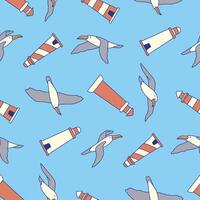 Seamless Pattern of Albatross Animal Lighthouse Background for Fashion Wrapping Print Fabric Surface vector