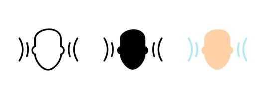 Hearing icon. Human head with sound waves on both sides illustration. Auditory perception and listening ability symbol. Sound detection and focus sign. Audio awareness pictogram. vector