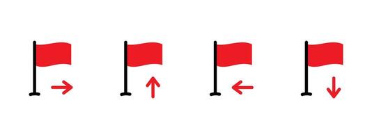 Flag arrow icon. Red flags with arrows pointing in four cardinal directions illustration. Navigation and location marking symbol. Directional guide and movement indicator sign. vector