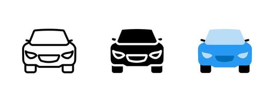 Car icon. Front view of a modern sedan vehicle with windshield and headlights illustration. Suitable for driving, transport, and automotive interface design symbol. Road traffic concept sign. vector