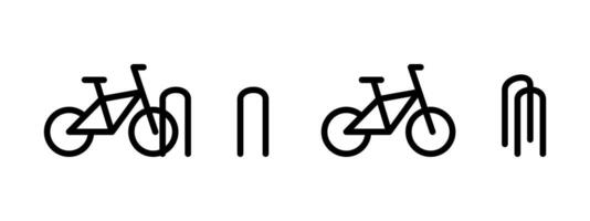 Bicycle parking icon. Secure bike rack with parked bicycle . Urban infrastructure element for locking and storing bikes safely in public areas symbol. Transport stand pictogram. vector