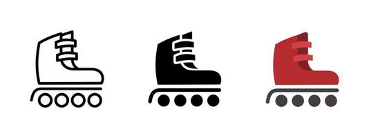 Roller skate icon. Inline boot with four wheels illustration. Used for recreational outdoor activities and sports symbol. Represents motion, fun and active lifestyle sign. vector