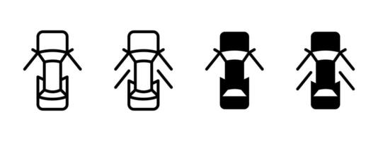Car icon. Top view of car with open doors and warning indicator illustration. Auto door alert for vehicle dashboard. Entry or exit motion detection symbol. Vehicle alert sign. vector