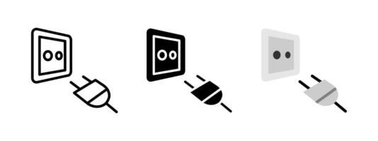 Plug icon. Electrical plug near a wall socket ready to connect illustration. Symbol of power supply and electronic charging source. Energy transfer and device hookup sign. vector