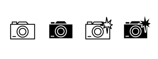 Camera icon. Compact digital camera with lens and flash burst illustration. Photography device for capturing images symbol. Snapshot and picture-taking equipment sign. Photo gear pictogram. vector
