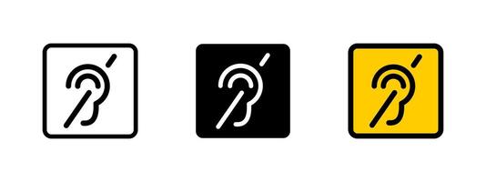 Hearing icon. Human ear with sound waves for accessibility deaf or hard-of-hearing individuals illustration. Used in public spaces for assistive listening support symbol. Accessibility sign. vector