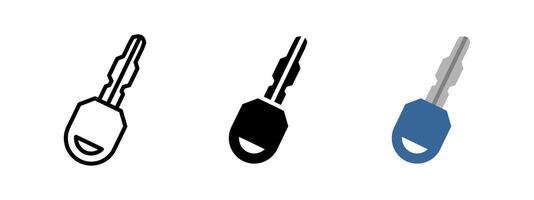 Key icon. Metal car key with rounded handle illustration. Symbol of access and ignition used in vehicles and security systems. Automotive control and transport equipment image. vector
