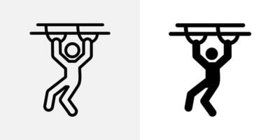 Monkey bars icon. Person hanging with both hands on horizontal bars illustration. Exercise equipment symbol for fitness, strength and playground training. Agility and workout pictogram. vector