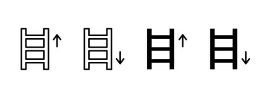 Ladder icon. Vertical ladder with arrows pointing up and down illustration. Climbing or descending structure symbol. Used in construction and safety contexts sign. Directional pictogram. vector