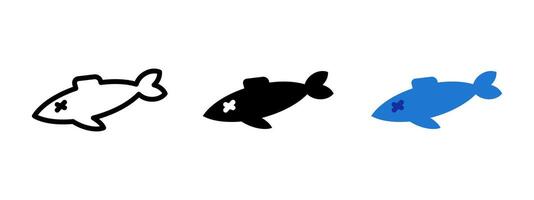 Fish icon. Edible whole fish with simple outline illustration. Common seafood product used in various cuisines. Symbol of fresh protein-rich food and marine catch. vector