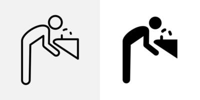 Drinking fountain icon. Person bending over to drink from a public water fountain illustration. Sign for hydration point in public spaces. Potable water access sign. Clean water station pictogram. vector
