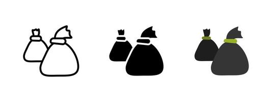 Garbage icon. Black trash bags tied with string illustration. Waste collection or rubbish disposal symbol. Used for sanitation, recycling and cleanup context pictogram. vector