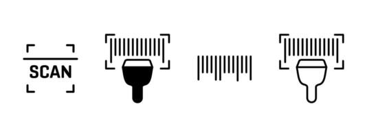Barcode icon. Handheld scanner reading vertical striped code illustration. Retail checkout and inventory tracking symbol. Product labeling and digital commerce sign pictogram. vector