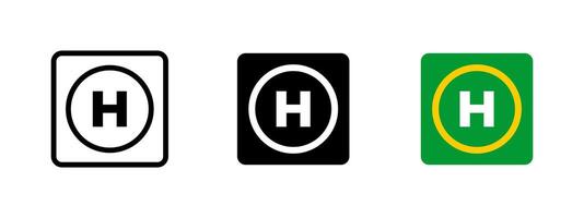 Helipad icon. Bold capital H centered within a solid circle illustration. Helicopter landing zone and aviation transport symbol. Emergency airfield and heliport sign. vector