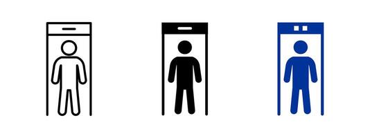 Scanner body icon. Person walking through full-body security detector gate illustration. Used in airport and entrance checkpoint screening symbol. Tool for access control and safety pictogram. vector
