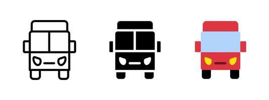 Bus icon. Front view of passenger coach with headlights and large windshield . Public transportation concept for travel, commuting and tourism symbol. Transit vehicle sign and traffic pictogram vector