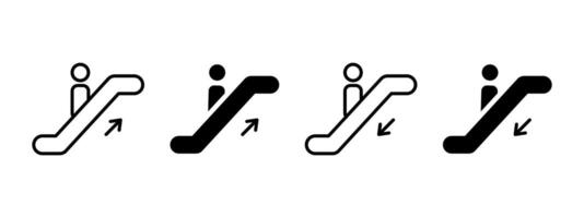 Escalator icon. Person standing on moving staircase with upward and downward arrows illustration. Public transport in malls and airports symbol. Automated stairway sign. Mobility pictogram. vector
