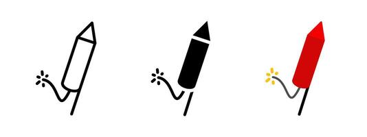 Firework icon. Colorful rocket with fuse and spark ignition illustration. Explosive festive decoration for celebrations symbol. Firecracker used for parties and holidays sign. vector