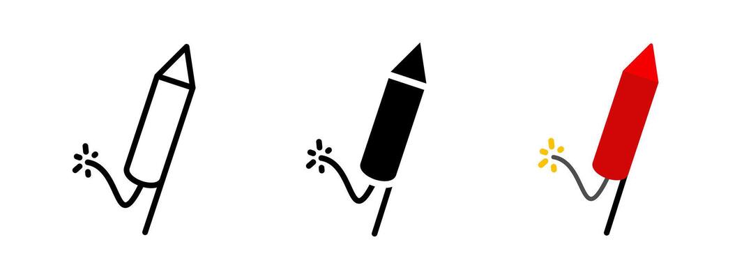 Firework icon. Colorful rocket with fuse and spark ignition illustration. Explosive festive decoration for celebrations symbol. Firecracker used for parties and holidays sign.