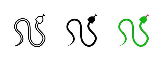 Snake icon. Curved serpent body with pointed head and forked tongue illustration. Reptile symbol for danger and wildlife environments. Nature, jungle, and animal warning contexts pictogram. vector