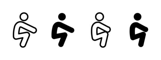 Sitting icon. Human figure in a squatting position illustration. Common posture for crouching or sitting on ground symbol. Activity zones and public instructions sign. Resting pose pictogram. vector