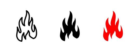 Fire icon. Abstract flame shapes in black and red styles illustration. Used for emergency, heat and hazard warnings symbol. Burning effect and flammable area alert sign. Flame pictogram. vector