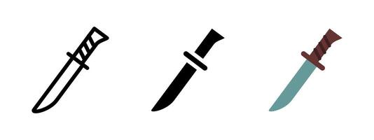 Knife icon. Tactical combat knife with curved blade and ribbed handle illustration. Weapon used in military, survival or hunting scenarios. Sharp-edged tool and defense item pictogram. vector