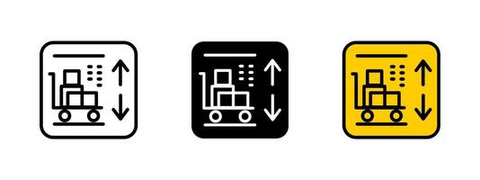 Freight elevator icon. Industrial elevator designed for transporting heavy cargo within warehouses illustration. Essential for logistics and material handling symbol. vector