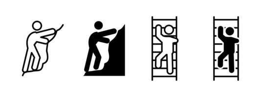 Climbing icon. Human figures scaling rope, wall and ladder structures illustration. Symbol of ascent, effort and vertical movement. Mountaineering and sport climbing sign. Activity pictogram. vector