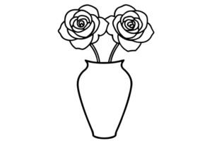 Serene Line Art Drawing of Two Roses in a Vase Elegant Floral Illustration in a Simple, Minimalist Style vector