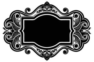 Elegant Black and White Ornate Frame with Swirling Floral Design, Perfect for Vintage or Classic Projects, Adding a Touch of Sophistication and Grandeur vector