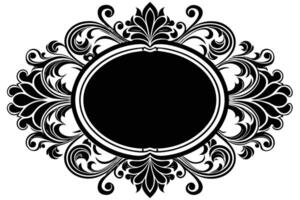 Elegant Black and White Oval Frame with Intricate Floral Design, Perfect for Vintage or Classic Projects, Adding a Touch of Sophistication and Grandeur vector