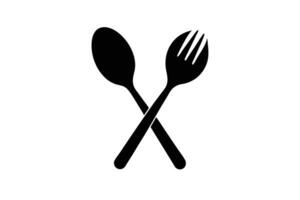 Elegant Black Spoon and Fork Crossed Design, Simple Minimalist Dining Utensil Icon for Restaurant Menu, Stylish Food Image vector