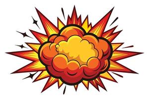 Fiery Comic Book Explosion Graphic Intense Orange and Red Blast with Dynamic Starburst Effect on White Background vector