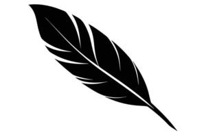 Elegant Black Feather Silhouette A Simple, Dramatic Image of a Single Bird Feather on White Background vector