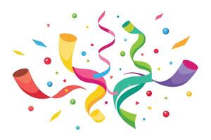 Joyful Celebration Colorful Confetti and Streamers Exploding in a Festive White Background - Professional digital artwork with vibrant colors and detailed composition vector