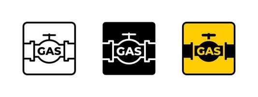 Gas pipeline icon. Pressurized gas pipe with valve and flanges illustration. Represents distribution network and energy supply symbol. Industrial infrastructure sign. Utility system pictogram. vector