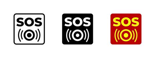 Emergency SOS button icon. Bold red button with alert symbol representing immediate stop or hazard control in industrial settings illustration. SOS safety systems and emergency protocols sign. vector