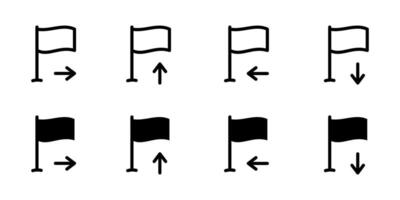 Flag direction icon. Set of waving flags with arrows pointing right, left, up, and down illustration. Navigation and route guidance symbols. Movement and orientation marker sign. vector